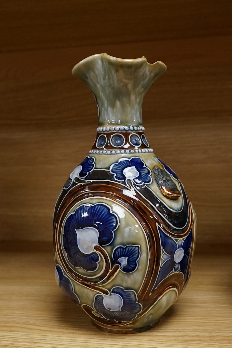 Mark V. Marshall, a Doulton Lambeth bowl, together with a Frank Butler jug, lacking handle, largest 25cm high